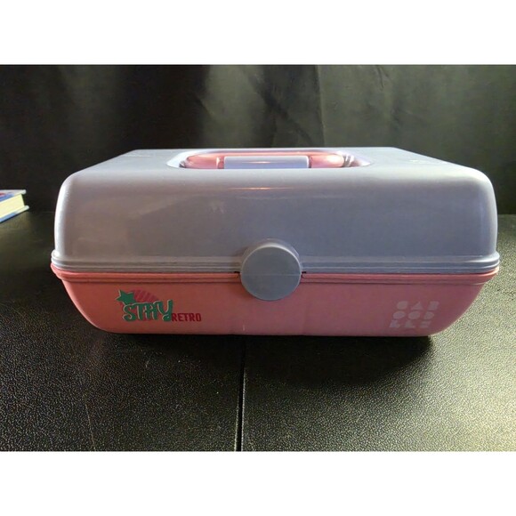 Caboodles Handbags - Caboodles Pink Gray Makeup Train Case Organizer Mirror Cosmetic Storage Box
